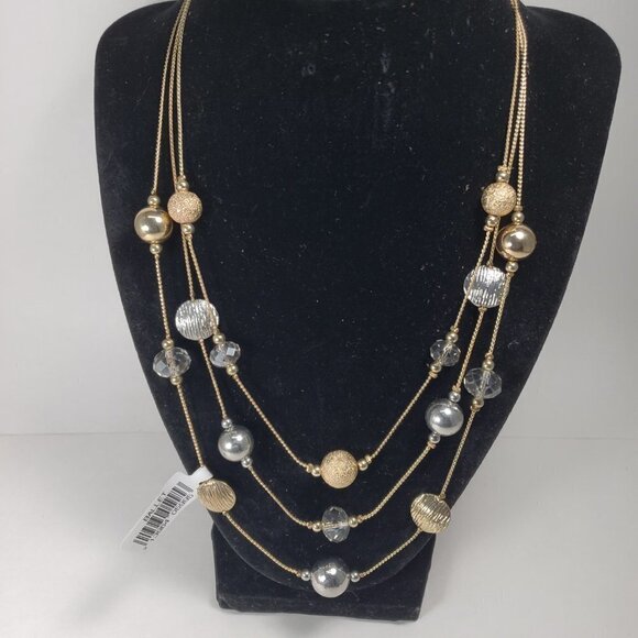 Layered Gold & Silver Beaded Necklace — Multi‑Strand Statement Fashion Jewelry - Picture 6 of 10